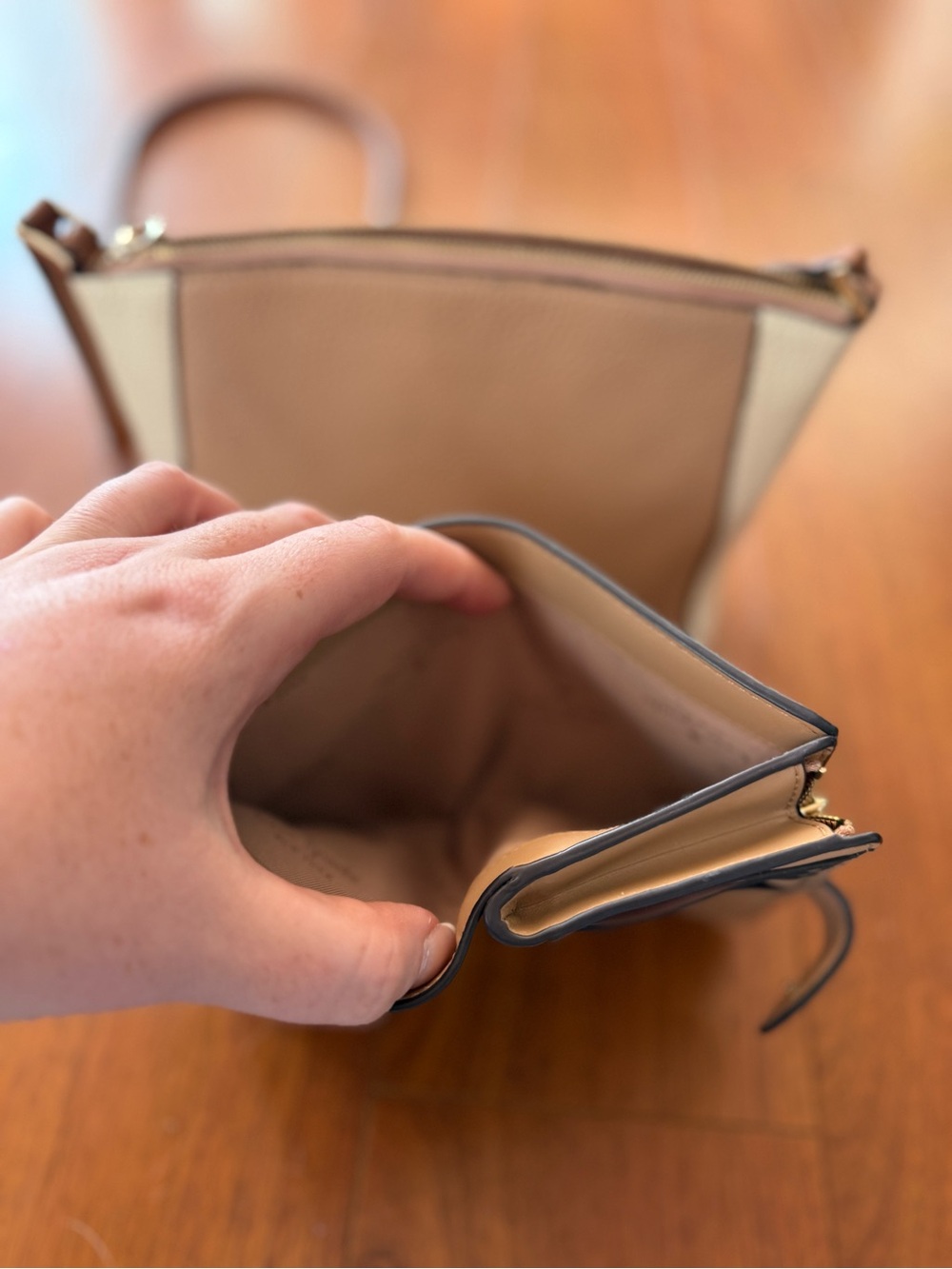 kate spade Taupe and Cream Pebbled Leather Crossbody with Matching Wallet - Picture 4 of 7